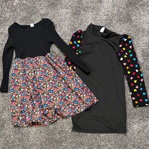 SHEIN Black Long-Sleeve Dress with Colorful Heart Sleeves and Floral Skirt